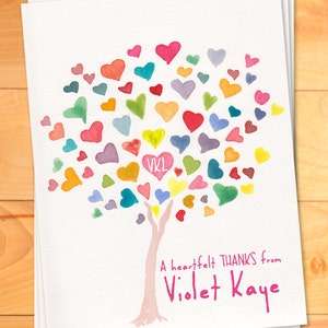 Kids Thank You Notes, Childrens Thank You Cards, Personalized Notecards, rainbow, Hearts, Colorful, Tree, Thank you Notes