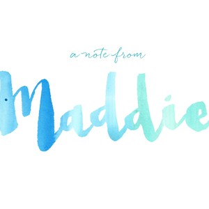 Tarjetas de acuarela personalizadas, notas para niñas, tarjetas de agradecimiento para niños, escritura, tipografía, notas de agradecimiento para niños personalizadas, 30