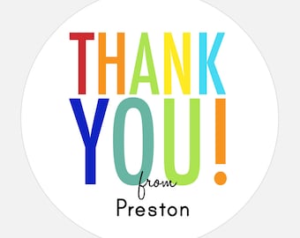 Thank you stickers, Personalized Thank you, Birthday Stickers, Rainbow, gift tags, girl, boy, Fun, Modern, Large, Colorful Type