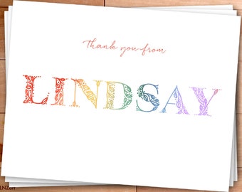Flower Thank You Cards, Personalized Thank You, Rainbow Thank you Cards, Wildflowers, Kids Thank You Cards