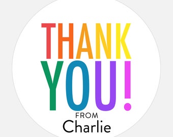 Personalized Thank you stickers, Rainbow Order, Party, Birthday Stickers, Rainbow, gift tags, girl, boy, Fun, Modern, Large, Colorful Type