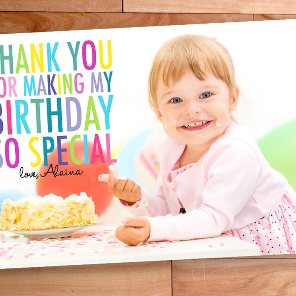 Kids Birthday Thank You, Thank You Photo Cards, kids thank you, Custom Photo Thank You Card, Birthday Thank You, Rainbow, Big Block Letters