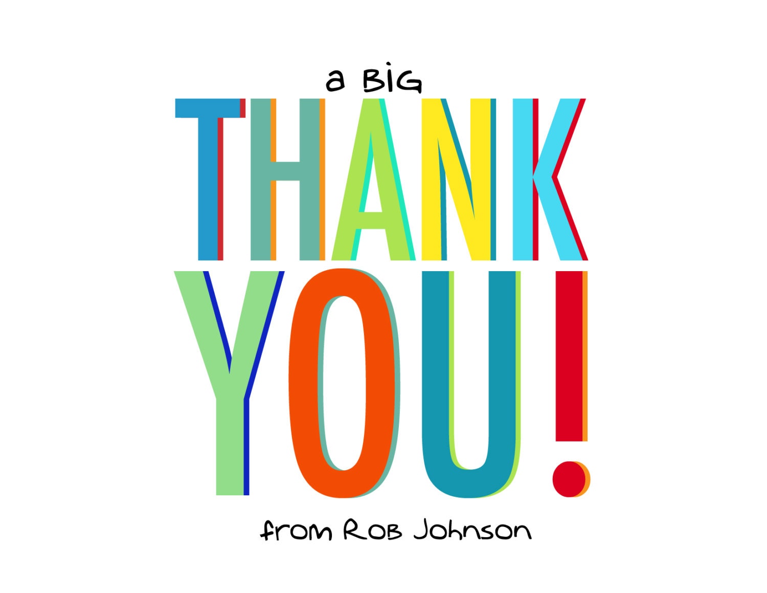 Childrens Personalized Thank You Cards, Big Modern Letters, Color 