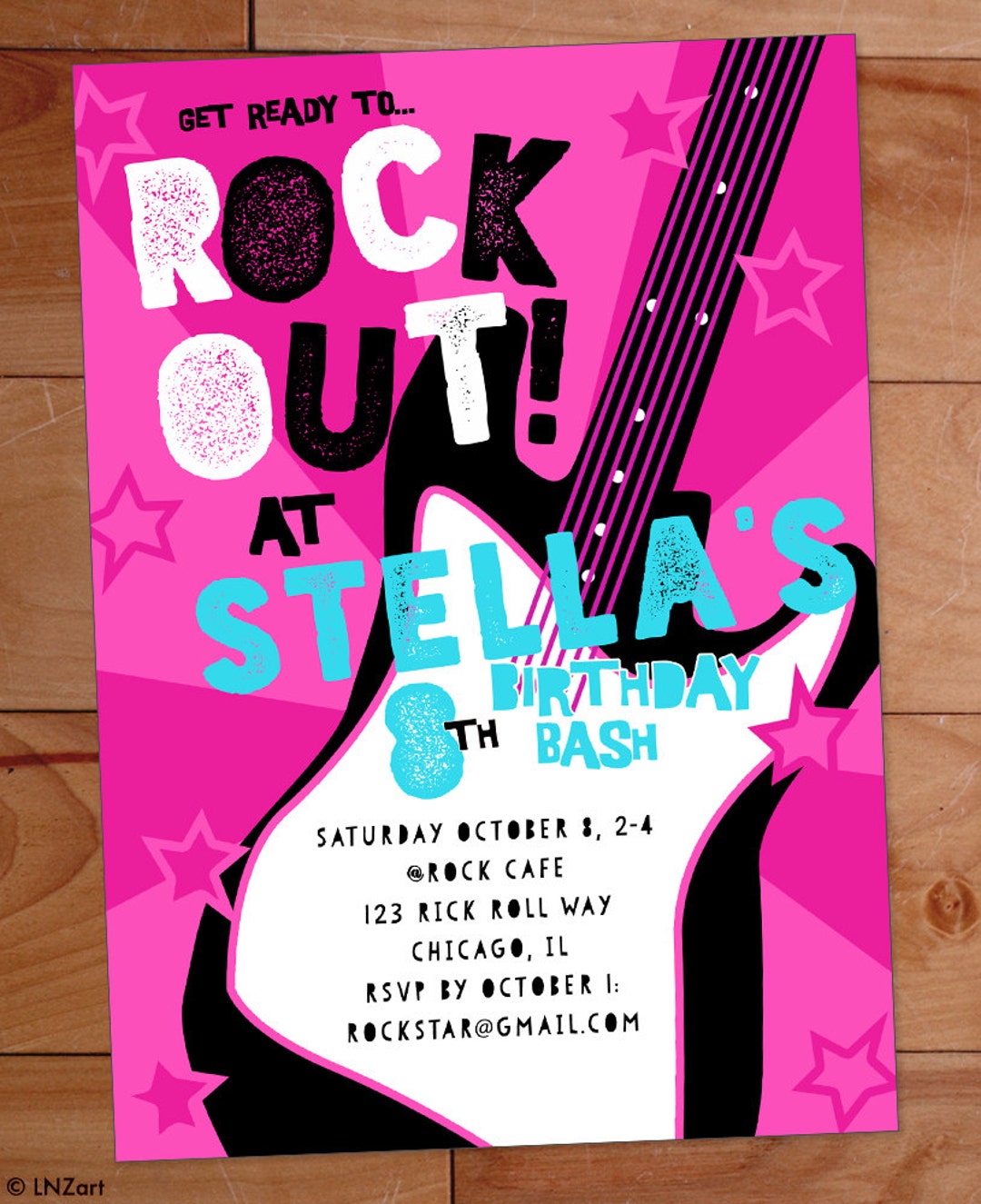 Rock Star Birthday Party Invitation, Rock Band, Girly, Guitar, Band ...