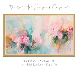 TV Frame Artwork - Abstract Floral Pink Blue - Artwork for Tv - Samsung Frame TV - Abstract Flower Digital TV Art