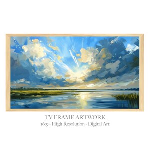 TV Frame Artwork - Blue Sky Abstract Painting - Artwork for Tv - Samsung Frame TV - Clouds Digital TV Frame Art