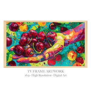 TV Frame Artwork - Cherries in Hand Deco Colorful - Artwork for Tv - Samsung Frame TV - Abstract Fruit Digital Art