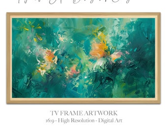 Blue Green Abstract Floral Art for Samsung Frame TV (Digital Download)