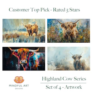 TV Frame Artwork - Highland Cow Series - Set of 4 - Artwork for Tv - Samsung Frame TV - Highland Cow Digital Artwork