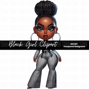 Boss Lady Clipart, Girl Boss Clipart, Black Girl Clipart, Afro Woman Clipart, Chibi Doll Clipart, Curvy Girl Clipart, Self Care Clipart