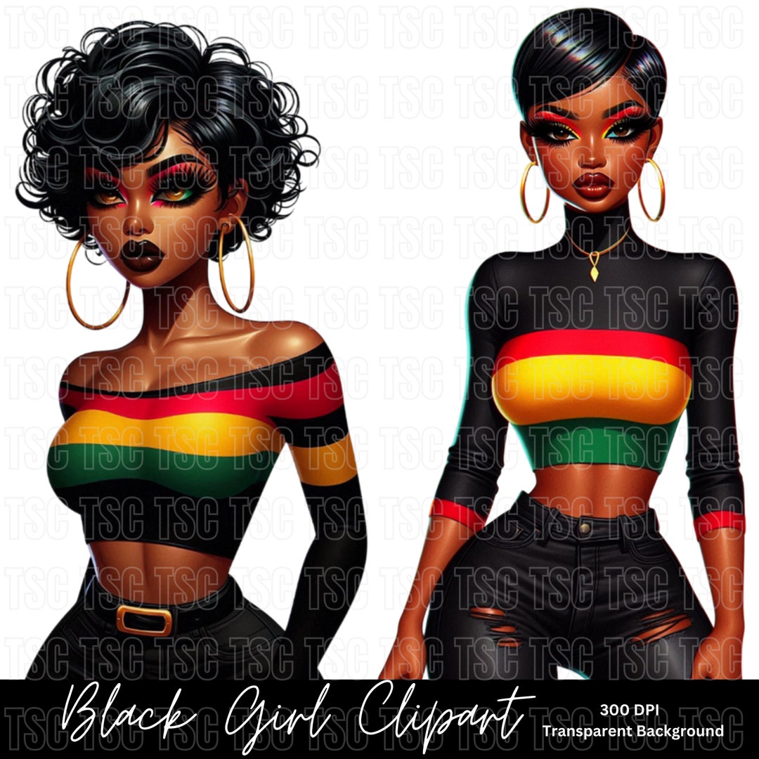 Black Girl Clipart, Afro Girl Clipart, Chibi Doll Clipart, Fashion Girl ...