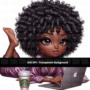 Black Girl Clipart, Afro Woman Clipart, Chibi Doll Clipart, Girl Boss Clipart, Boss Babe Clipart, Self Love Clipart, Self Care Clipart