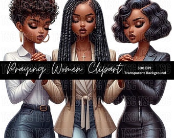 Woman Praying, Afro Woman Clipart, Praying Women Clipart, Black Girl Clipart, Church Lady Clipart, Planner Girl Clipart, Wall Art Images