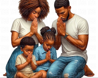 Black Family Praying, Black Woman Clipart, Church Lady Clipart,  Family Clipart, Afro Family, Black Girl Clipart, Man Clipart, Church