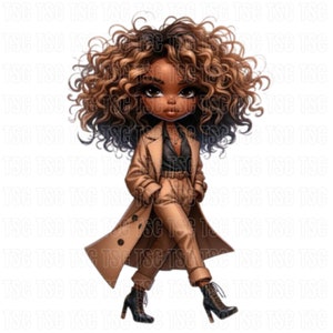 Chibi Girl Clipart, Black Girl Clipart, Chibi Doll Clipart, Afro Girl Clipart, Curvy Girl Clipart, Denim Girl Clipart, Planner Girl Clipart