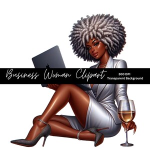 Business Woman Clipart, Self Love Clipart, Afro Woman Clipart, Black Girl Clipart, Laptop Clipart, Curvy Girl Clipart, Fashion Girl Clipart