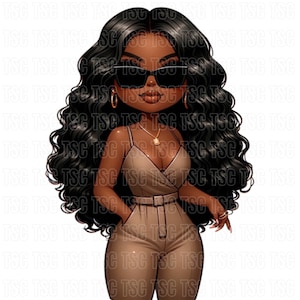 Chibi Doll clipart, Black Girl Chibi Clipart, Boss Babe Chibi Clipart, Chibi Fashion Clipart, Black Girl Clipart, Curvy Afro Woman Clipart