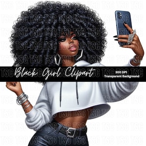 Selfie Clipart, Black Girl Clipart, Afro Girl Clipart, Fashion Girl Clipart, Curvy Girl Clipart, Chibi Doll Clipart, Planner Girl Clipart