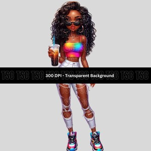 Afro Girl Clipart, Chibi Doll Clipart, Black Girl Clipart, Girl Boss Clipart, Fashion Girl Clipart, Denim Girl Clipart, Boss Babe Clipart