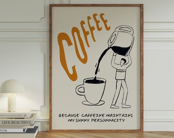 Affiche coffee club, art mural imprimable amoureux du café, citation du petit déjeuner, déco cuisine bonne humeur, cadeau amateurs de café