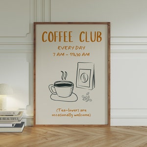 Impression coffee club rétro, art imprimable cuisine, décoration murale amateurs de café, affiche petit déjeuner, Déco café tendance