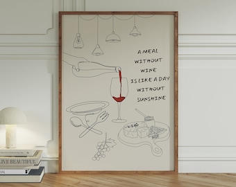 Affiche cuisine verre de vin, art mural apéritif, décoration murale de bistrot tendance, poster apéritif verre de vin, déco tendance de bar