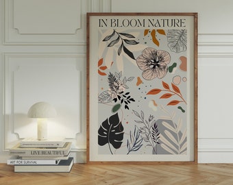 Art botanique abstrait in bloom nature, art imprimable floral chambre, art végétal minimaliste, décoration esthétique salon