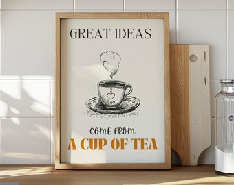 Affiche cuisine tasse de thé, art imprimable cuisine, cadeau amateurs de thé, citation humour sur le thé, déco rétro cuisine, tasse de thé