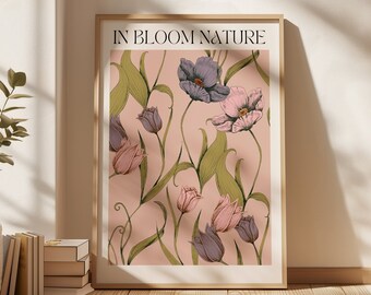 Impression botanique rose in bloom nature, art imprimable floral, art végétal minimaliste, décoration chambre rose,