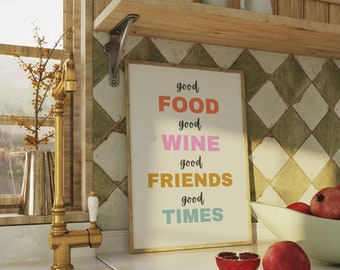 Affiche citation de cuisine good food, cadeau crémaillère cuisine gourmande,  impression d'art culinaire, poster citation cuisine tendance