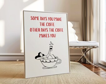 Affiche citation amusante café club, décoration murale petit déjeuner, cadeau amateurs de café, citation sur le café, poster cuisine moderne