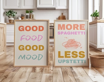 Set de 2 affiches cuisine good food, art imprimable cuisine tendance, poster spaghetti, citation amusante cuisine, déco moderne coin repas