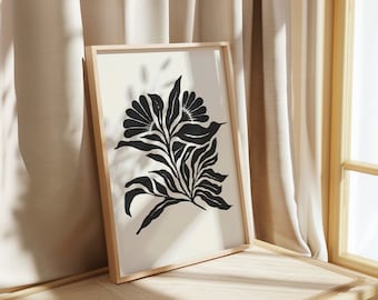 Affiche fleurs noires et beiges, art mural botanique bohème, art imprimable nature minimaliste, impression murale noire et beige,