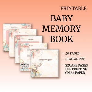 Printable Baby&#39;s First Year Memory Book, 40 Digital download Pages for Milestones & Growth Tracking