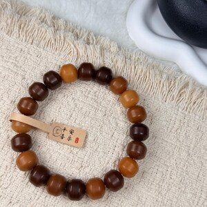 Unicornio Bodhi 14mm炭烧干磨菩提根 飞碟珠 新珠型Bodhi Root Pulsera / Natural Bodhi Root / Oración Mala Abalorios / Joyería Asiática 5