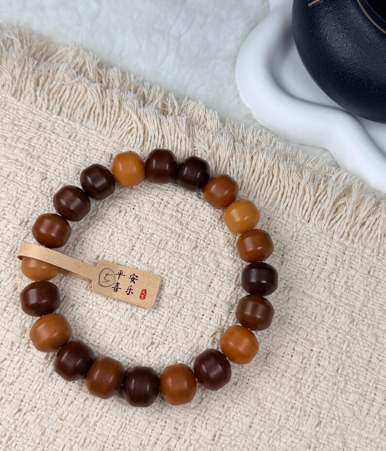 Unicornio Bodhi 14mm炭烧干磨菩提根 飞碟珠 新珠型Bodhi Root Pulsera / Natural Bodhi Root / Oración Mala Abalorios / Joyería Asiática 5