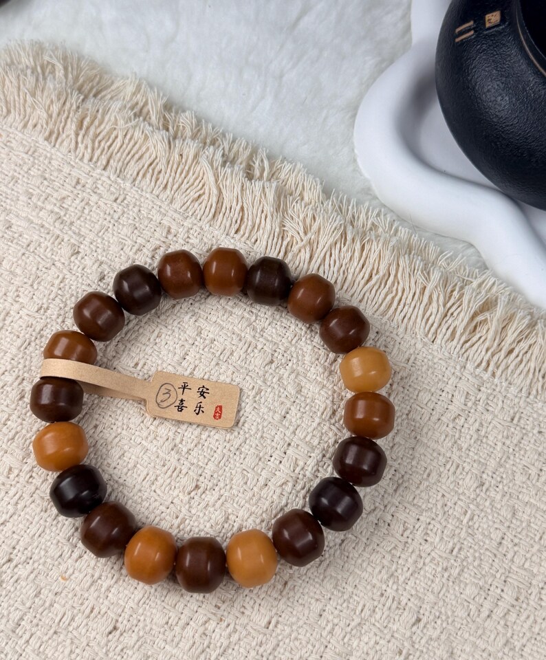Unicornio Bodhi 14mm炭烧干磨菩提根 飞碟珠 新珠型Bodhi Root Pulsera / Natural Bodhi Root / Oración Mala Abalorios / Joyería Asiática 3