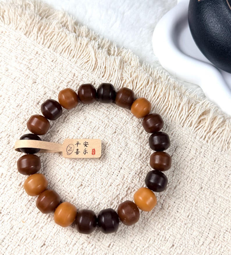 Unicornio Bodhi 14mm炭烧干磨菩提根 飞碟珠 新珠型Bodhi Root Pulsera / Natural Bodhi Root / Oración Mala Abalorios / Joyería Asiática 2