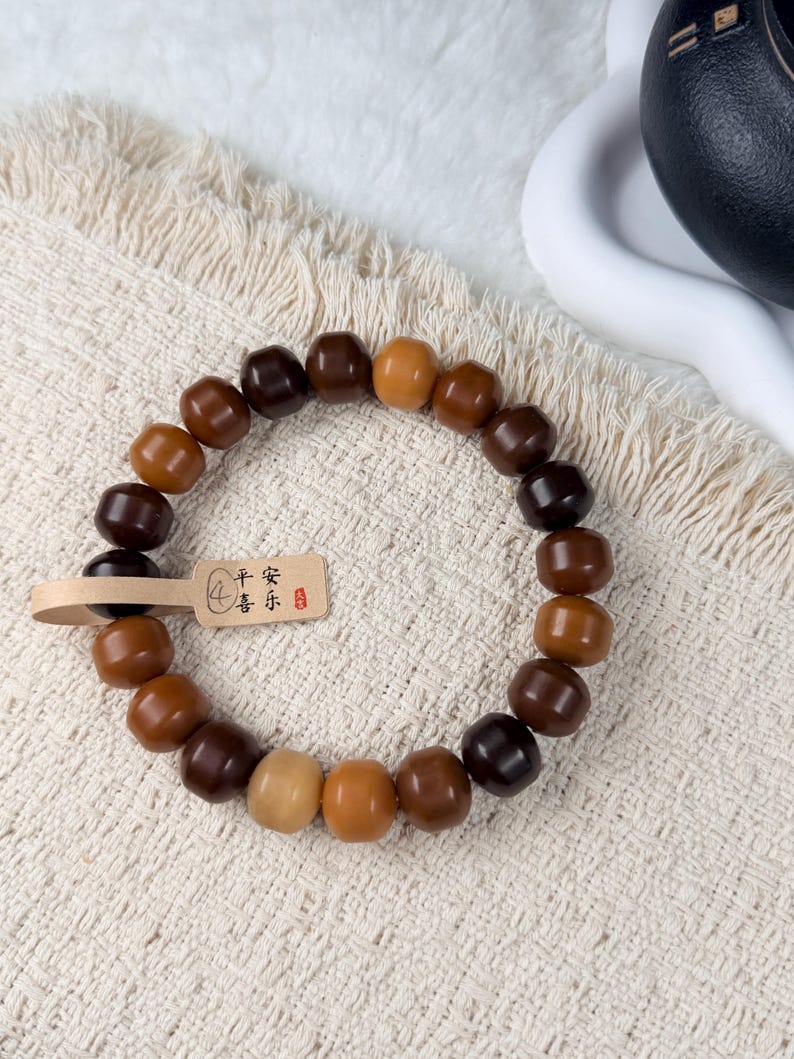 Unicornio Bodhi 14mm炭烧干磨菩提根 飞碟珠 新珠型Bodhi Root Pulsera / Natural Bodhi Root / Oración Mala Abalorios / Joyería Asiática 4