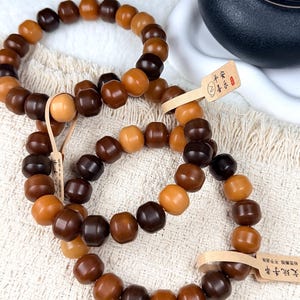 Unicornio Bodhi 14mm炭烧干磨菩提根 飞碟珠 新珠型Bodhi Root Pulsera / Natural Bodhi Root / Oración Mala Abalorios / Joyería Asiática imagen 3