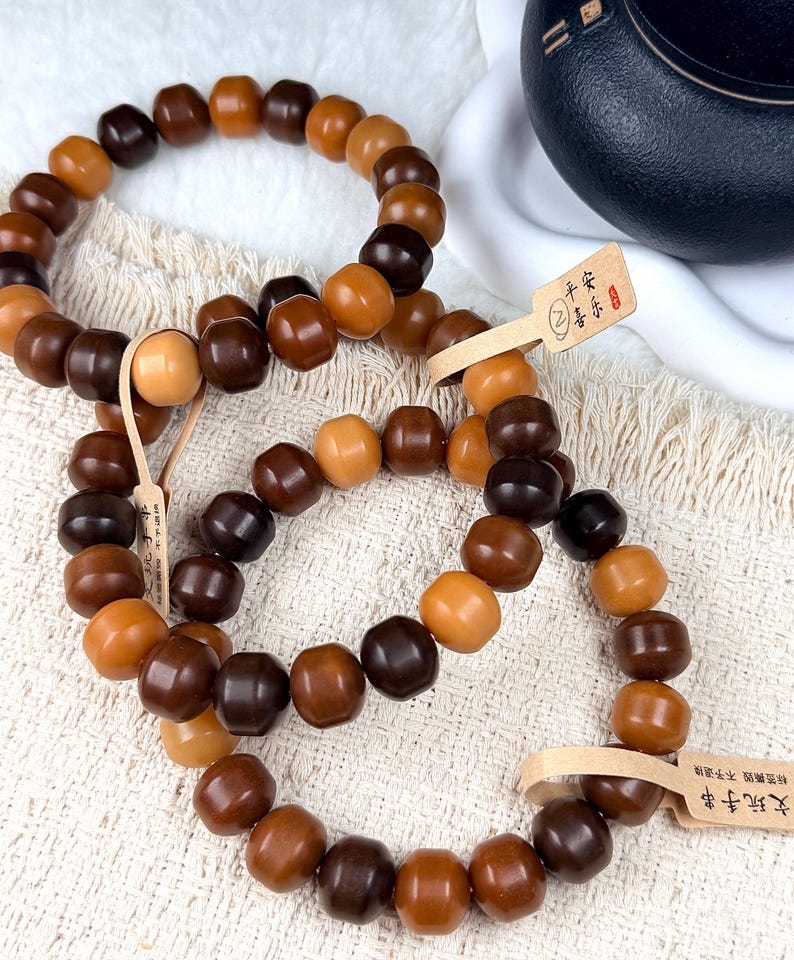 Unicornio Bodhi 14mm炭烧干磨菩提根 飞碟珠 新珠型Bodhi Root Pulsera / Natural Bodhi Root / Oración Mala Abalorios / Joyería Asiática imagen 3