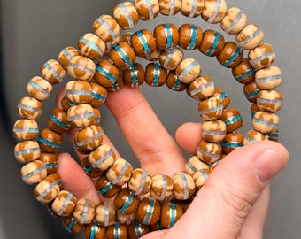 Unicorn 10mm实心紫金鼠手串 欧泊镶嵌款 Natural 3-eye bodhi with inlaid opal | Natural Bodhi Root | Prayer Mala Beads | Asian Jewelry | Wood Braclet