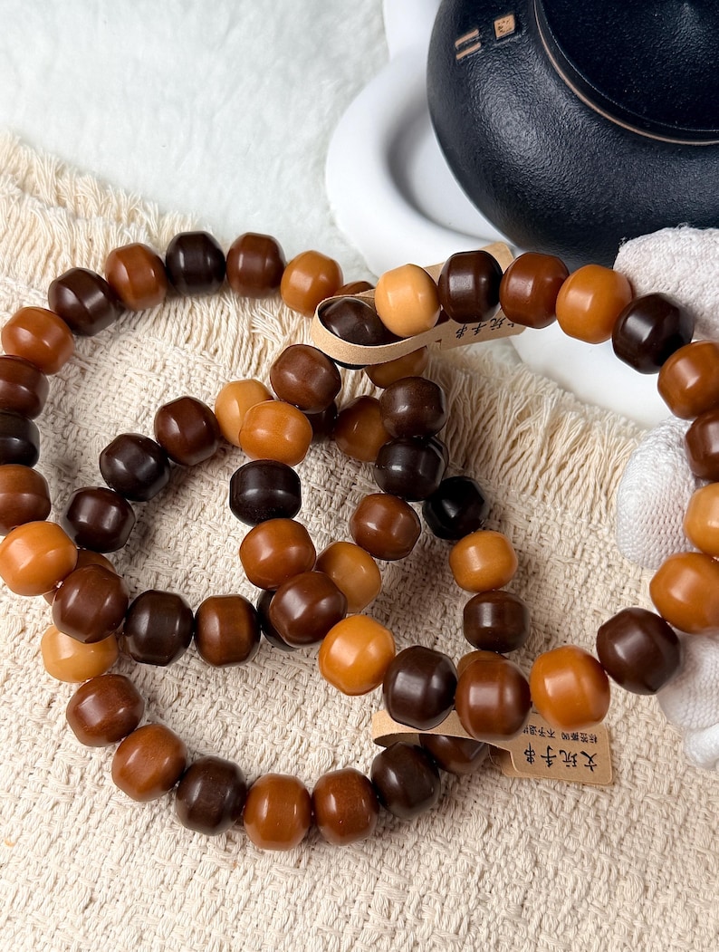 Unicornio Bodhi 14mm炭烧干磨菩提根 飞碟珠 新珠型Bodhi Root Pulsera / Natural Bodhi Root / Oración Mala Abalorios / Joyería Asiática imagen 2