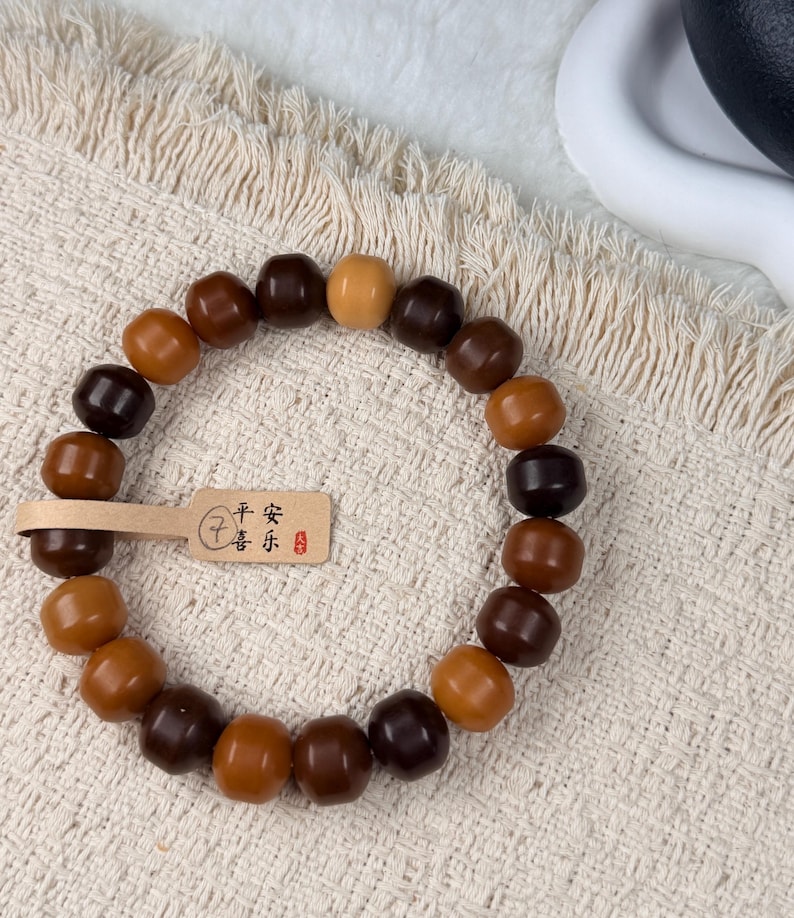 Unicornio Bodhi 14mm炭烧干磨菩提根 飞碟珠 新珠型Bodhi Root Pulsera / Natural Bodhi Root / Oración Mala Abalorios / Joyería Asiática 7