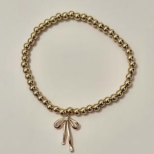 Trending Bow Bracelet 14k Gold Charm Beaded Coquette Aesthetic Feminine Vintage Romantic Gift For Her Birthday Girly Cute School Summer Fun