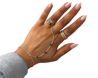 Sterling Silver Gemstone Hand Chain Bracelet: Custom Color 14k Gold Filled