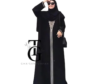 Piramide geborduurde zwarte Saoedische abaya, moslimjurk, bescheiden maxi-jurk, islamitische kleding, traditioneel gewaad, ramadan-outfit, slamic Gift GT61