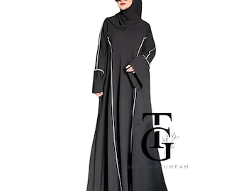 Lijst abaya umrah met zwarte banden, moslimjurk, bescheiden maxi-jurk, islamitische kleding, traditioneel gewaad, ramadan-outfit, islamitisch cadeau GT60