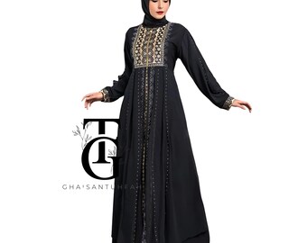 Luxe Turkse zwarte abaya, moslimjurk, bescheiden maxi-jurk, islamitische kleding, traditioneel gewaad, ramadan-outfit, islamitisch cadeau GT50