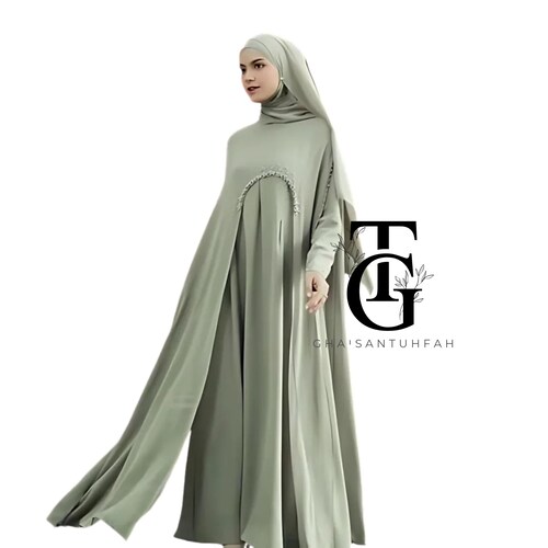 green emerald velvet dress Elegant Long Hijab Wedding Dress With Beads – TANYA BRIDAL